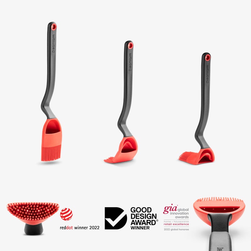 Dreamfarm Brizzle 3-In-1 Flexible Silicone Sit-Up Basting, Drizzle, Scooping Brush with In-Built Sauce Resevoir - Red - Image 5
