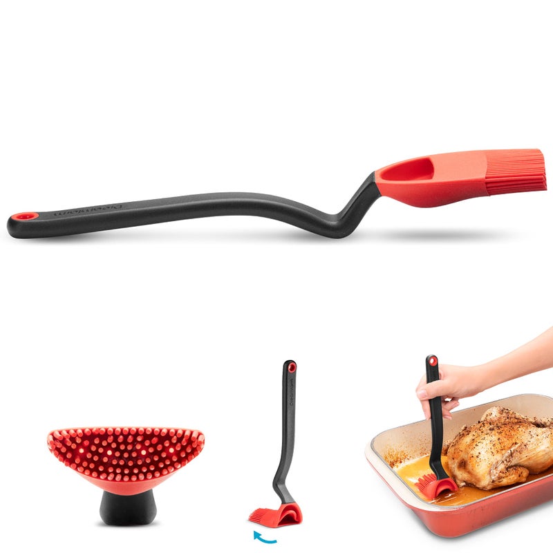 Dreamfarm Brizzle 3-In-1 Flexible Silicone Sit-Up Basting, Drizzle, Scooping Brush with In-Built Sauce Resevoir - Red - Image 3