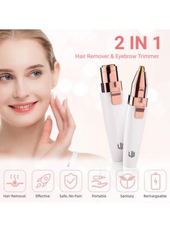 BTFMEI 2-in-1 USB Eyebrow Trimmer, Electric Facial Hair Remover, Rechargeable Lady Painless Hair Remover for Face, Nose, Eyebrow, Arm, Leg, Armpit and Bikini (White/Rose Gold)  - Image 5