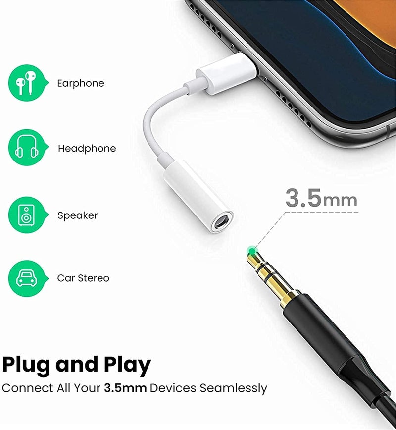 wamaxlink [معتمد من Apple MFi] محول Apple Lightning إلى مقبس سماعة رأس 3.5 مم، عبوة 2 محول صوتي لسماعات الرأس/سماعات الأذن من iPhone إلى 3.5 مم لجهاز iPhone 14 13 12 11 Pro Max XS XR X 8 7 - Image 2