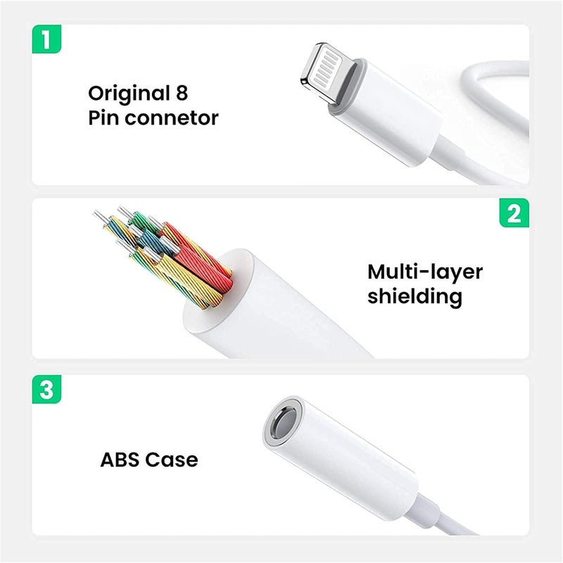 wamaxlink [معتمد من Apple MFi] محول Apple Lightning إلى مقبس سماعة رأس 3.5 مم، عبوة 2 محول صوتي لسماعات الرأس/سماعات الأذن من iPhone إلى 3.5 مم لجهاز iPhone 14 13 12 11 Pro Max XS XR X 8 7 - Image 3