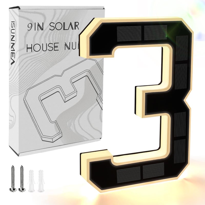 ISUNMEA 9 Inch Solar Lighted House Numbers for Outside Light Up Waterproof LED Address Numbers Signs for Houses Large Personalized Illuminated Exterior Modern House Numbers Light 3Black 9IN - Image 2