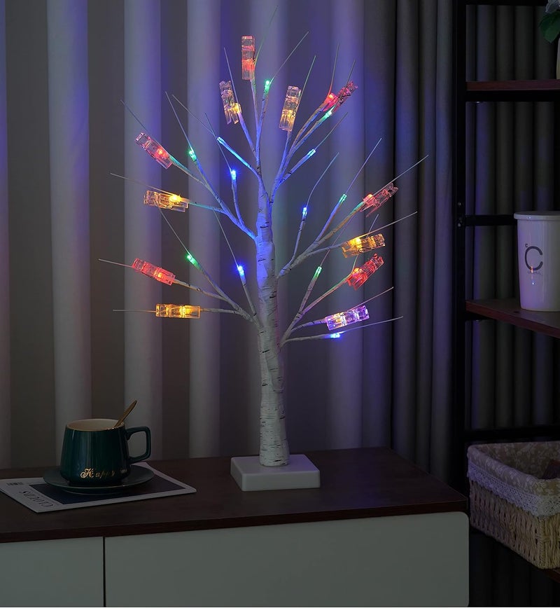 Taleasy Coloured Money Tree Gift Card Holder - Multicolor Graduation Gift Card Birch Tree with 12 Clips and 24 Twig LEDs, Display Lottery Ticket Money Cash Photo DIY for Birthday Christmas Home Party Wedding - Image 4