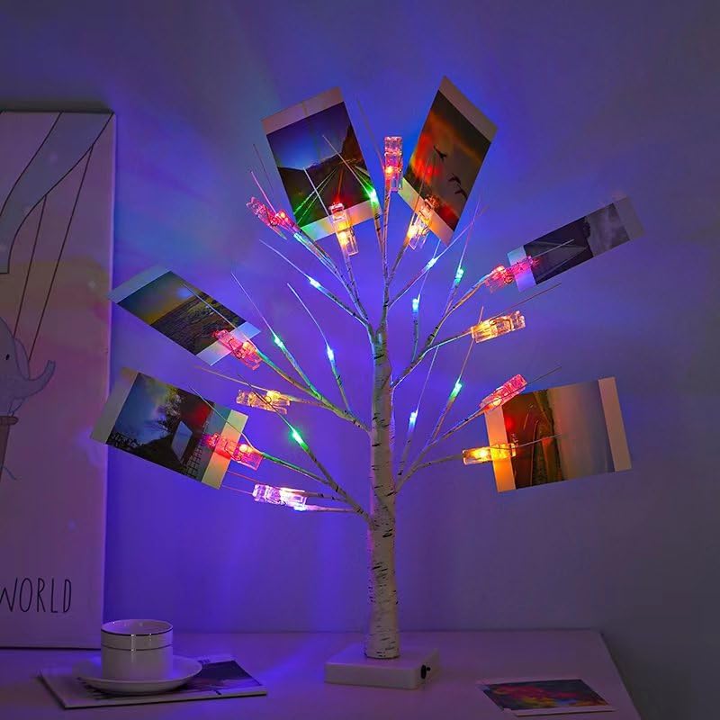Taleasy Coloured Money Tree Gift Card Holder - Multicolor Graduation Gift Card Birch Tree with 12 Clips and 24 Twig LEDs, Display Lottery Ticket Money Cash Photo DIY for Birthday Christmas Home Party Wedding - Image 1