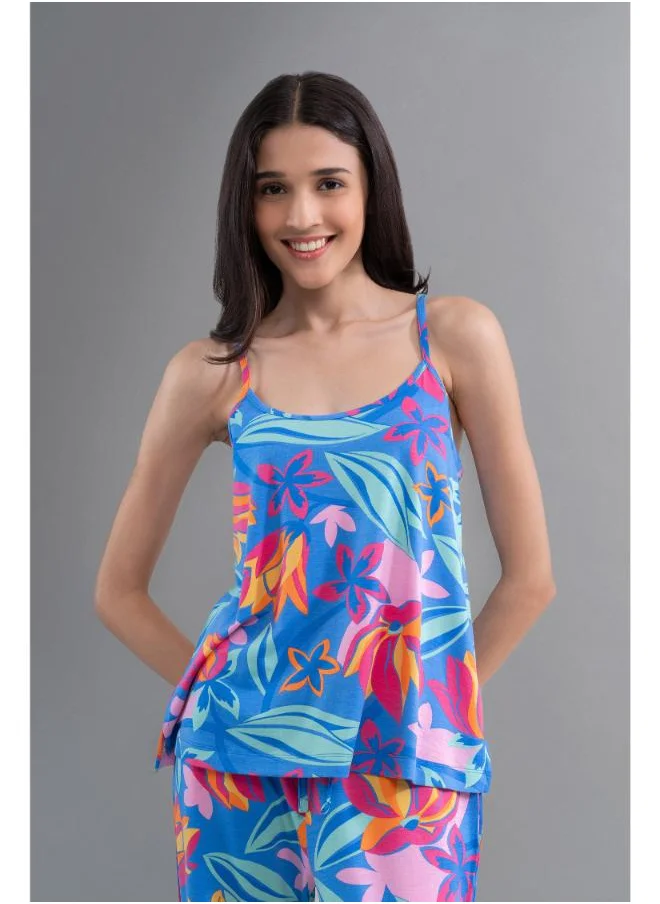 NeceSera Hawaii Flower Modal Blue Pajama Set With Tank Top