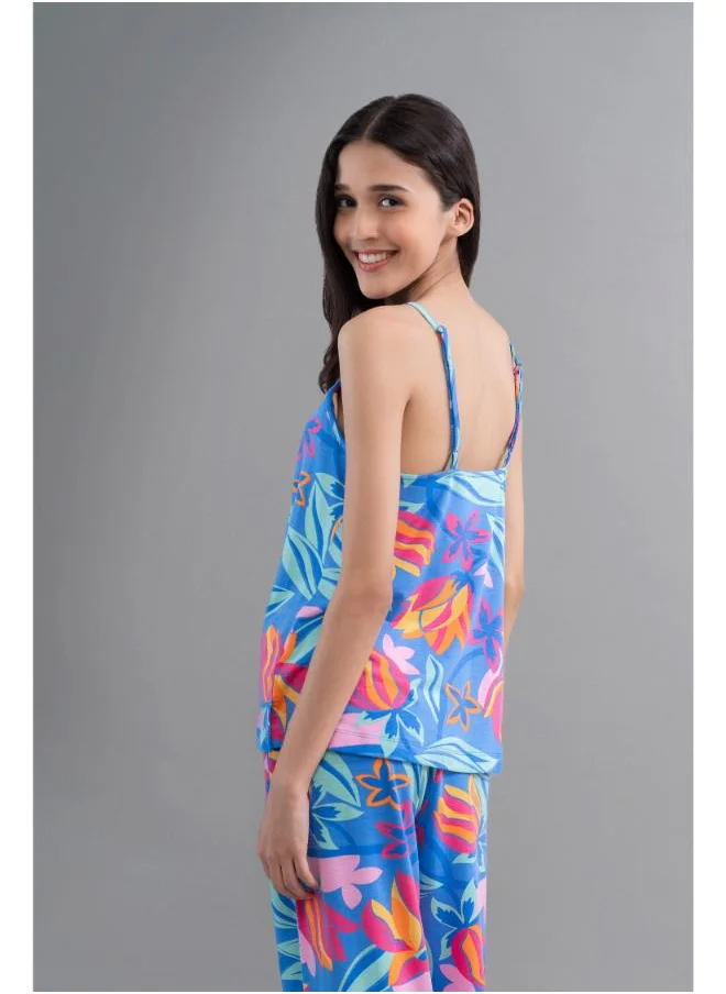 NeceSera Hawaii Flower Modal Blue Pajama Set With Tank Top