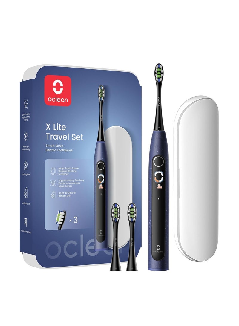 Oclean X Lite Smart Sonic Electric Toothbrush Travel Set — Blue — Smart Screen Feedback – 72 , 000 Movements - Image 2