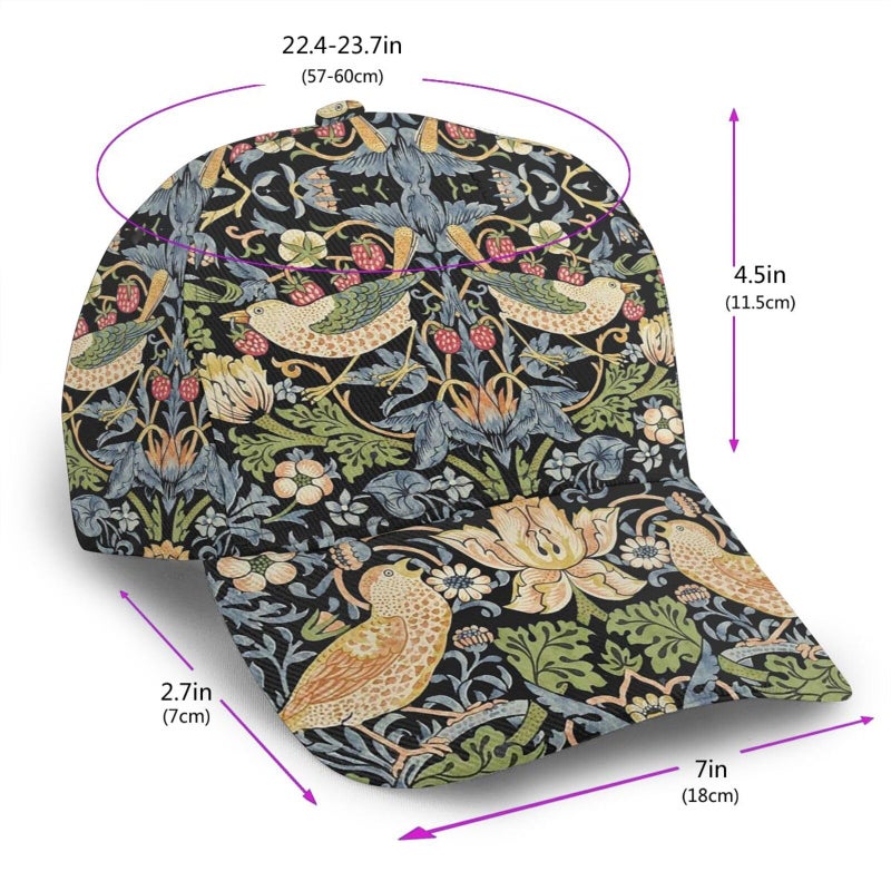 DJTRRF Vintage Green Yellow Birds Floral Baseball Cap Dad Hats All-Over Print Accessory 100% Polyester Adjusts to Fit Most - Image 3
