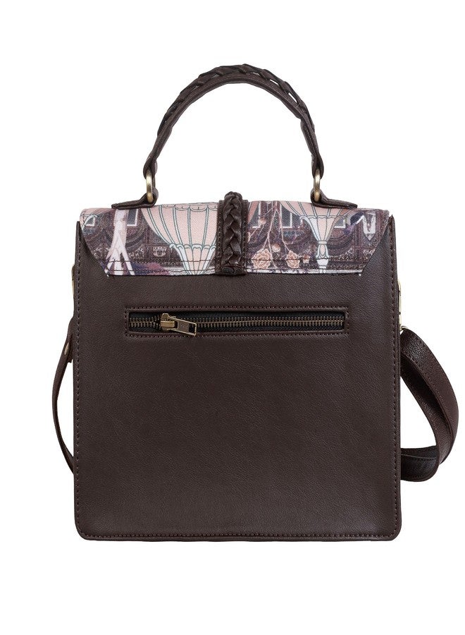 Fatfatiya Royal Elephant Print Satchel Handbag, Vegan Leather Structured Crossbody Bag with Adjustable Sling Strap for Office College Travel - Image 2