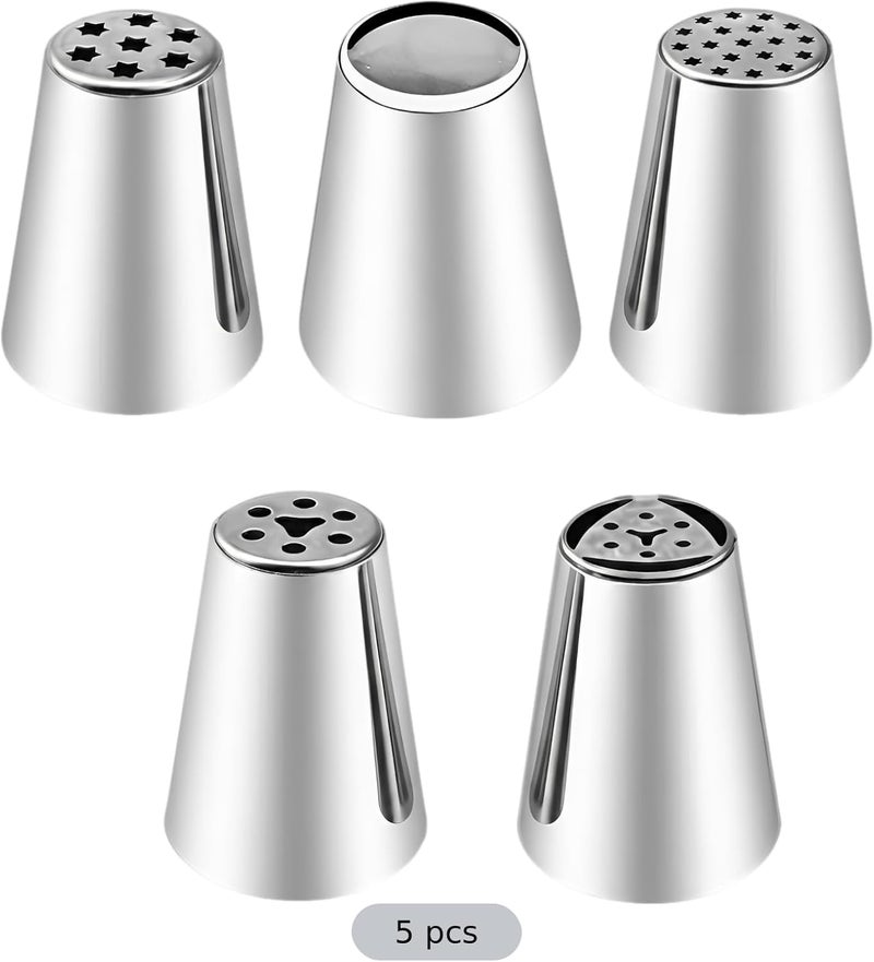 Russian Piping Tips, 5 Pcs Extra Large Stainless Steel Flower Icing Nozzles, Rose Floral Design for Cake Decorating, Cakes, Cupcakes, Wedding, Birthday Parties - Image 5