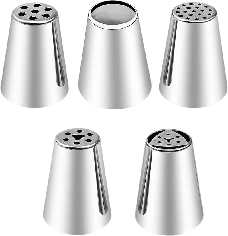 Russian Piping Tips, 5 Pcs Extra Large Stainless Steel Flower Icing Nozzles, Rose Floral Design for Cake Decorating, Cakes, Cupcakes, Wedding, Birthday Parties - Image 1