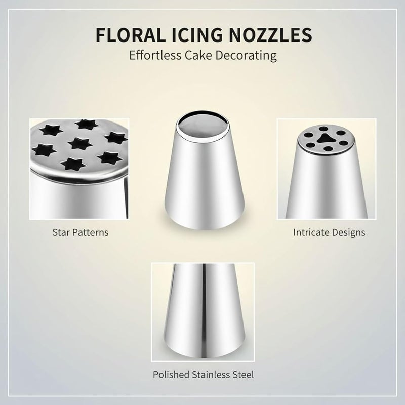 Russian Piping Tips, 5 Pcs Extra Large Stainless Steel Flower Icing Nozzles, Rose Floral Design for Cake Decorating, Cakes, Cupcakes, Wedding, Birthday Parties - Image 4