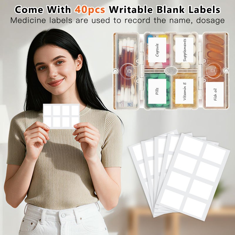 FYY Travel Pill Organizer with Blank Lables,6 Compartments Magnetic Pill Organizer Pill Box for Purse Pocket to Hold Vitamins,Cod Liver Oil,Supplements and Medication-Beige - Image 4