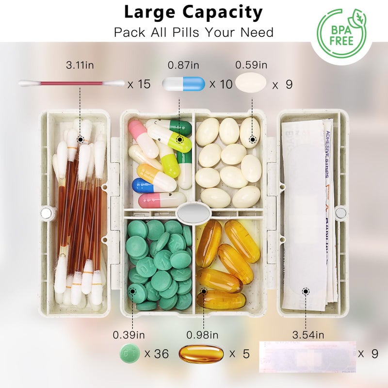 FYY Travel Pill Organizer with Blank Lables,6 Compartments Magnetic Pill Organizer Pill Box for Purse Pocket to Hold Vitamins,Cod Liver Oil,Supplements and Medication-Beige - Image 2