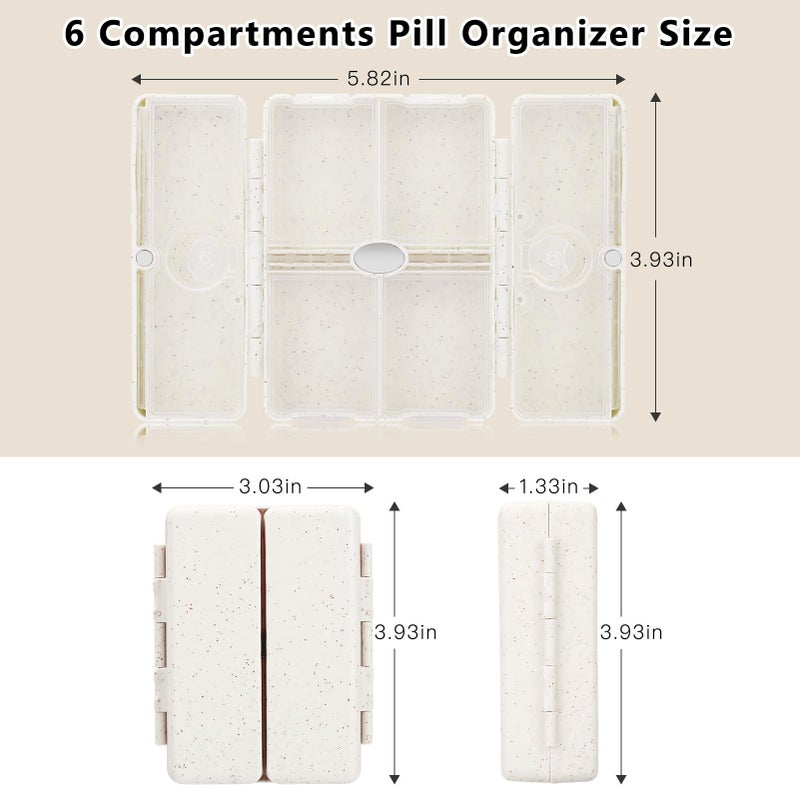 FYY Travel Pill Organizer with Blank Lables,6 Compartments Magnetic Pill Organizer Pill Box for Purse Pocket to Hold Vitamins,Cod Liver Oil,Supplements and Medication-Beige - Image 3