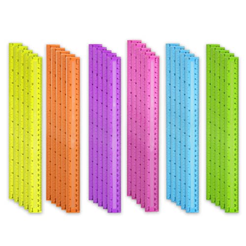DAGONGREN 30 Pack Clear Plastic Rulers 12 Inch,Transparent Assorted Color Metric Bulk Rulers with Inches and Centimeters,Kids Ruler for School,Home,Office - Image 2