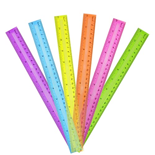 DAGONGREN 30 Pack Clear Plastic Rulers 12 Inch,Transparent Assorted Color Metric Bulk Rulers with Inches and Centimeters,Kids Ruler for School,Home,Office - Image 1