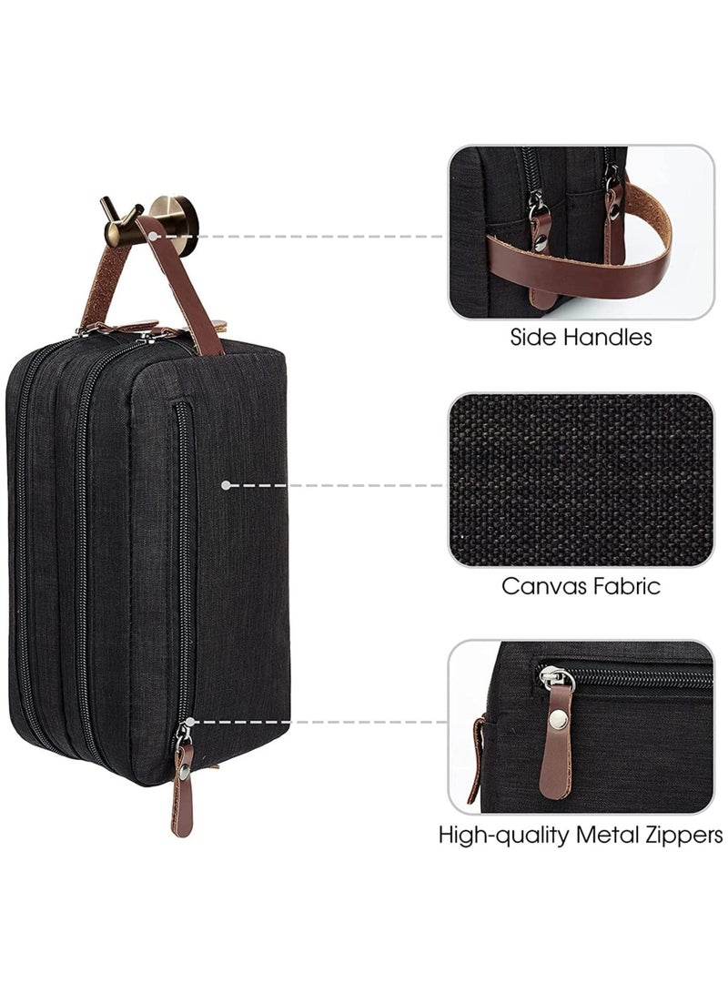 Zikra حقيبة مستلزمات السفر للنساء والرجال، حقيبة تجميل كبيرة السعة مصنوعة من قماش أكسفورد المقاوم للماء، حقيبة تخزين مزدوجة الطبقات قابلة للطي والتعليق، حقيبة حلاقة السفر، حقائب مستحضرات التجميل (أسود) - Image 5