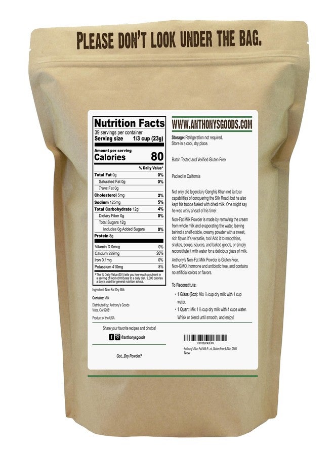 Anthony's Non Fat Milk Powder, 2 lb, Instant, Gluten Free & Non GMO - Image 2