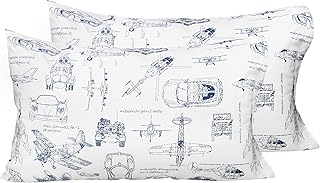 J-pinno J-pinno Cars Tank Helicopter Vehicles Cute Cartoon 2 Pcs Pillowcase 100% Natural Cotton 20" X 30" for Kids Toddler Boys  - Image 1