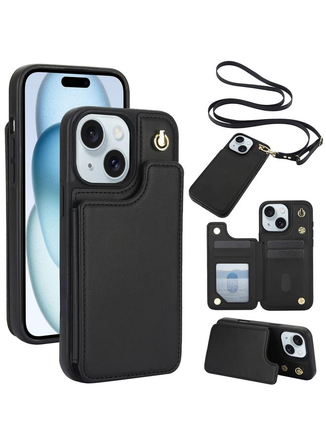 اس-توب جراب هاتف iPhone 15 Plus كروس بودي بمشبك مزدوج ومحفظة من الجلد - Image 1