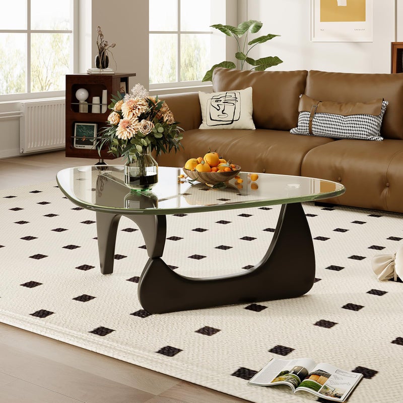 JCAJCA Coffee Table for Living Room Mid Century Modern Center Table with Glass Top and Wood, Transparent/Black - Image 2