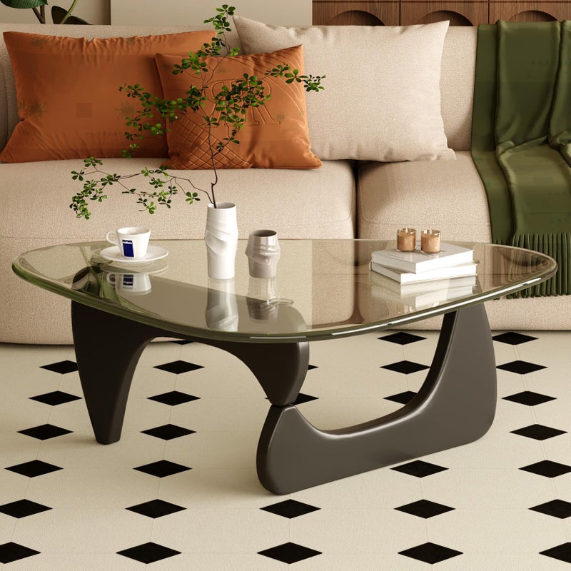 JCAJCA Coffee Table for Living Room Mid Century Modern Center Table with Glass Top and Wood, Transparent/Black - Image 1