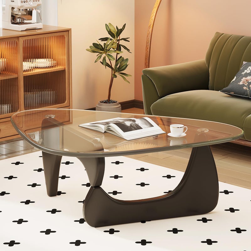 JCAJCA Coffee Table for Living Room Mid Century Modern Center Table with Glass Top and Wood, Transparent/Black - Image 4
