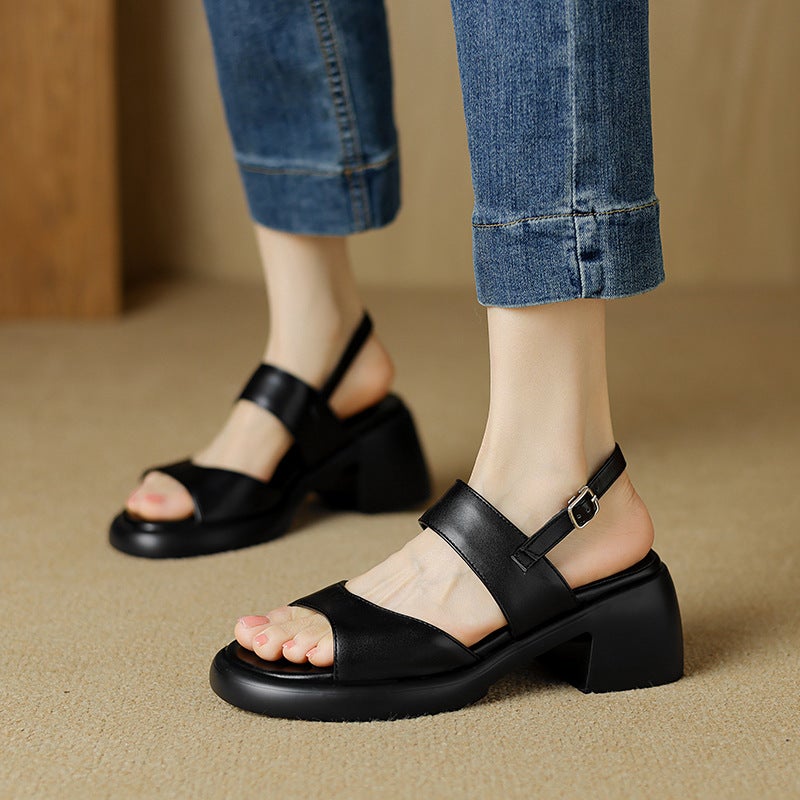 Wish 2024 Summer College Style High Heel Women'S Shoes 33-43 Size Open Toe Round Toe Sandals - Image 2