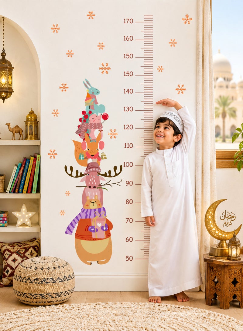 Height Measurement Wall Sticker for Children | Cute Stacked Animals Peel and Stick Height Chart Removable Waterproof PVC Decal for Kids Room Bedroom Nursery Living Room Decor - Image 1