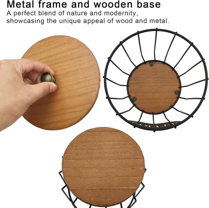 MFBJXC Round Coffee Pods Holder with Wooden Lid and Base,Wire Coffee Pods Storage Basket for Home Cafe Bar Countertop Decor(Black) - Image 3