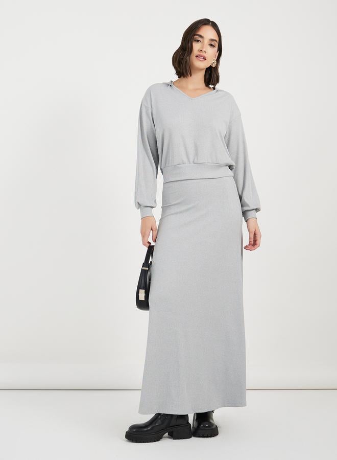 Styli Ribbed Knit Hooded Top & Maxi Skirt Co-Ords  - Image 1