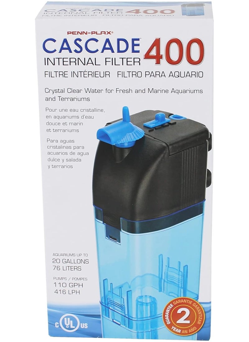 Penn Plax Penn Plax Cascade 400 Submersible Aquarium Filter Cleans Up to 20 Gallon Fish Tank With Physical, Chemical, and Biological Filtration, CIF2  - Image 1