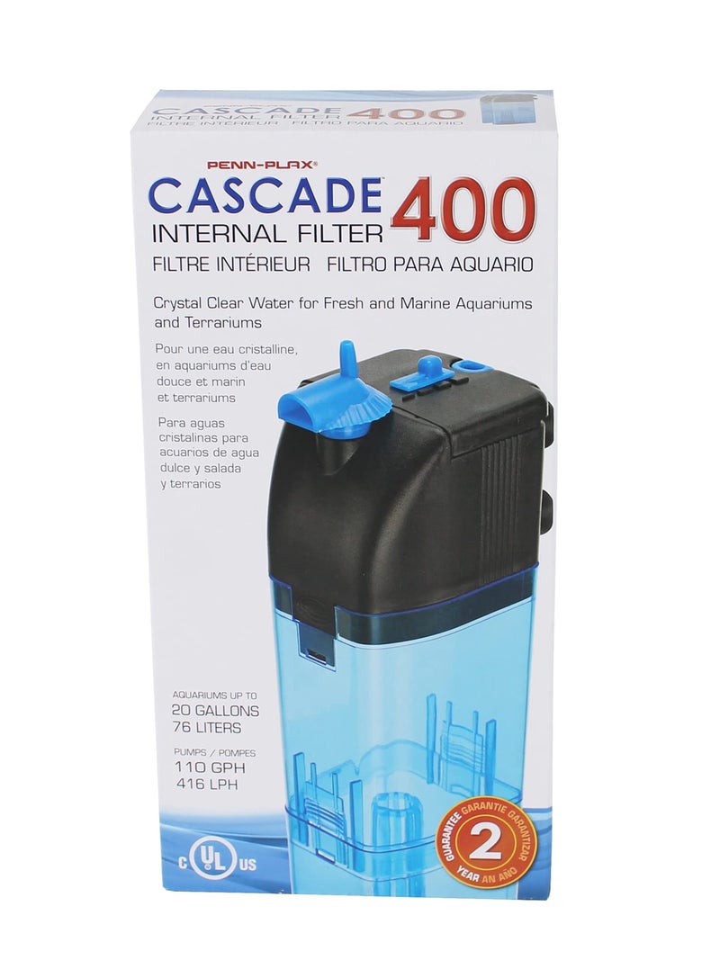 Penn Plax Penn Plax Cascade 400 Submersible Aquarium Filter Cleans Up to 20 Gallon Fish Tank With Physical, Chemical, and Biological Filtration, CIF2 - Image 1