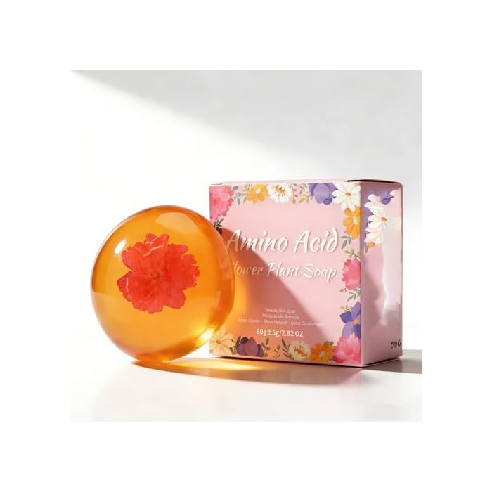 Amino Acid Flower Plant Soap-Transparent Handmade Soap, Mildly Acidic Formula for Deep Cleansing, Hydrating & Moisturizing Face & Body Cleaning Beauty Skin, 2.82oz