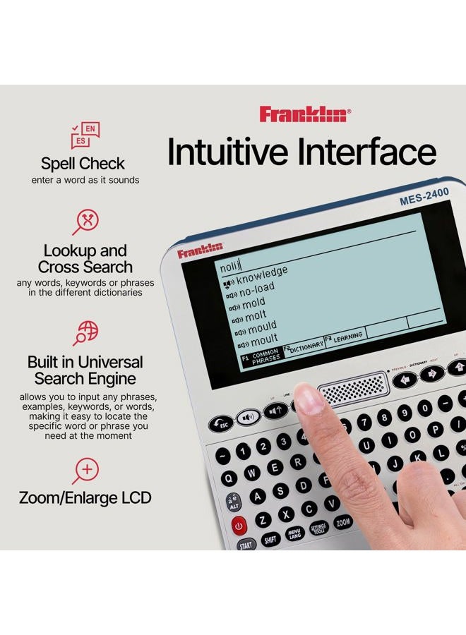 Franklin MES-2400 Electronic Dictionary English - Talking Dictionary, Phrase Book, Spell Checker - with Multi-Language Translator (English, Spanish, French, Italian, German Language Translator) - Image 5