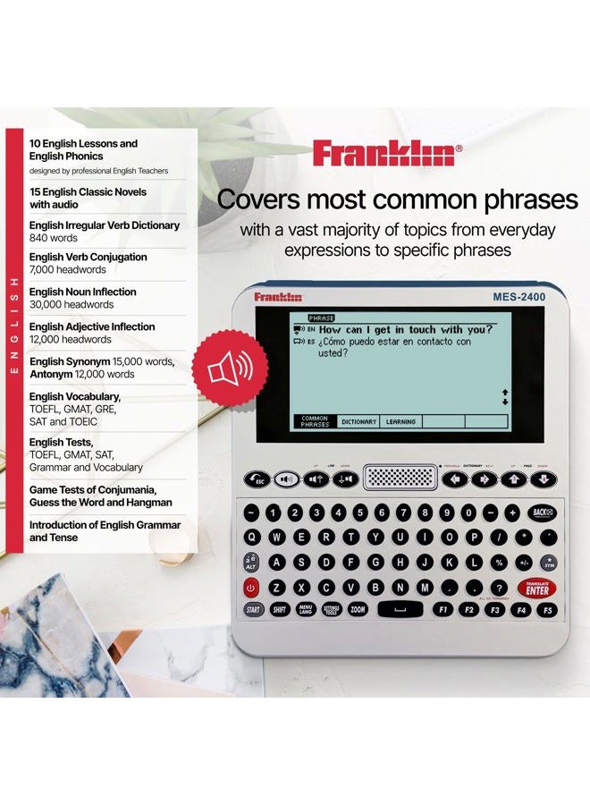 Franklin MES-2400 Electronic Dictionary English - Talking Dictionary, Phrase Book, Spell Checker - with Multi-Language Translator (English, Spanish, French, Italian, German Language Translator) - Image 4