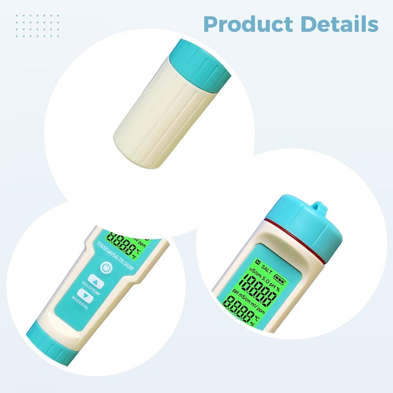 7-In-1 Water Quality Tester, Digital Ph Meter With Orp, Salinity, Tds, Ec, S.G And Temp Test, Ip67 Waterproof - Image 2