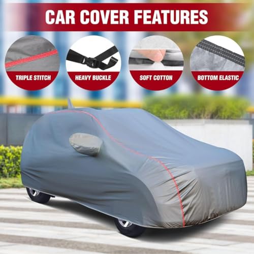 CABIUS 100% Waterproof Car Body Cover for Hyundai i10 Old with Mirror Pocket (Heat & UV Resistant, Triple Stitched, Soft Lining, Bottom Elastic & Piping) Grey - Image 3