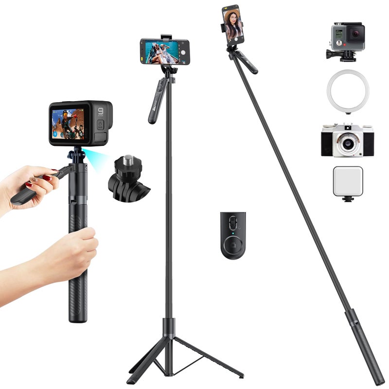 WeCool S5 Selfie Stick with Tripod Stand, 6section Telescopic Pole with 70in/178cm Long Stick, Ultimate Stability with 360°Rotating Handle & Reinforced Tripod Stand, Selfie Stick for Photos &Vlogging - Image 4