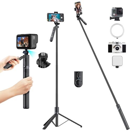 WeCool S5 Selfie Stick with Tripod Stand, 6section Telescopic Pole with 70in/178cm Long Stick, Ultimate Stability with 360°Rotating Handle & Reinforced Tripod Stand, Selfie Stick for Photos &Vlogging - Image 1