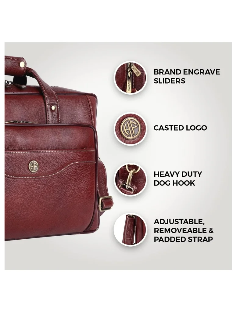 Hammonds Flycatcher  Leather Office Bag for Man with Trolley Strap - Laptop Bag for Men with 15.6 Inch Laptop Compartment - Adjustable Strap - Leather Bag for Men  | Brown | DS32 for Men | Best Price UAE