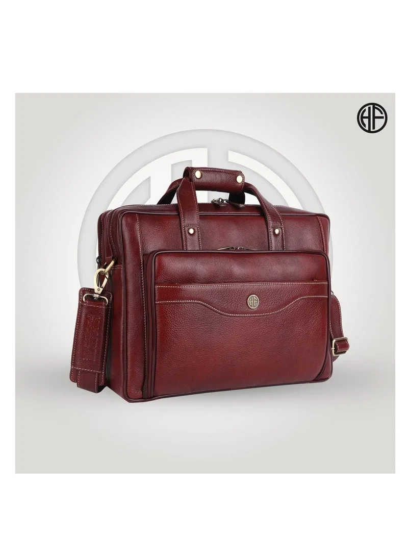 Hammonds Flycatcher  Leather Office Bag for Man with Trolley Strap - Laptop Bag for Men with 15.6 Inch Laptop Compartment - Adjustable Strap - Leather Bag for Men  | Brown | DS32 for Men | Best Price UAE