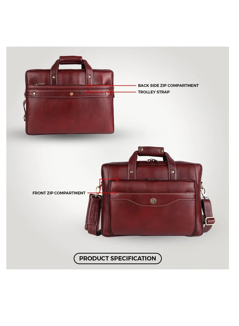 Hammonds Flycatcher  Leather Office Bag for Man with Trolley Strap - Laptop Bag for Men with 15.6 Inch Laptop Compartment - Adjustable Strap - Leather Bag for Men  | Brown | DS32 for Men | Best Price UAE