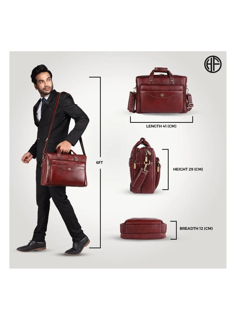 Hammonds Flycatcher  Leather Office Bag for Man with Trolley Strap - Laptop Bag for Men with 15.6 Inch Laptop Compartment - Adjustable Strap - Leather Bag for Men  | Brown | DS32 for Men | Best Price UAE