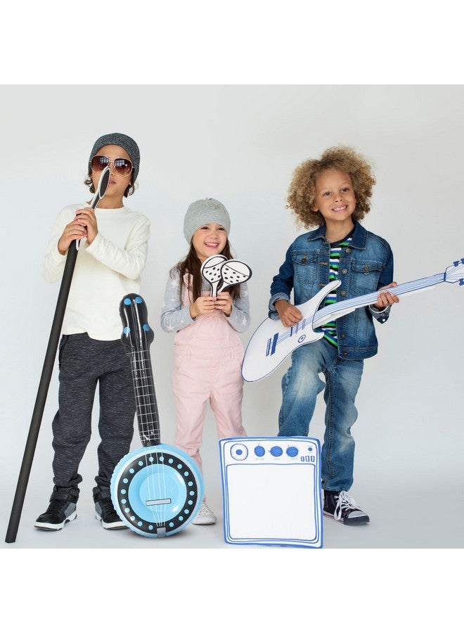HOMSFOU Blow Up 3pcs Inflatable Instrument Blow Up Banjo Balloons Rock Star Props for Musical Themed Party Favors Decors Blue Inflatable Music Props - Image 3