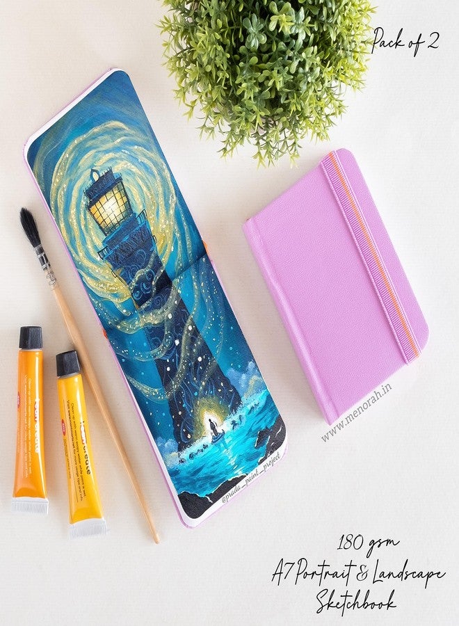 MENORAH - Artist Sketchbook-A7-180gsm - Drawing Notebook, Handmade Hard Bound Notebook -100 Pages / 50 Sheets - Pack of 2 (Landscape & Portrait) - Lavender - Image 5