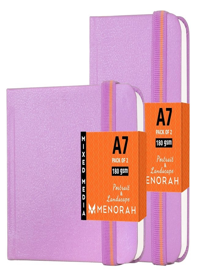 MENORAH - Artist Sketchbook-A7-180gsm - Drawing Notebook, Handmade Hard Bound Notebook -100 Pages / 50 Sheets - Pack of 2 (Landscape & Portrait) - Lavender - Image 1