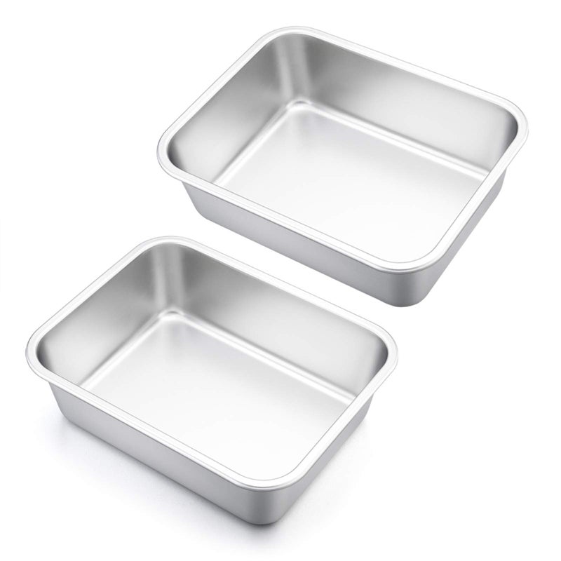 Lasagna Pan Set of 2 Efar Rectangular Deep Cake Baking Pans Small Roaster Baking Dish Stainless Steel 106x83x32 Inches NonToxic  Heavy Duty Dishwasher Safe
