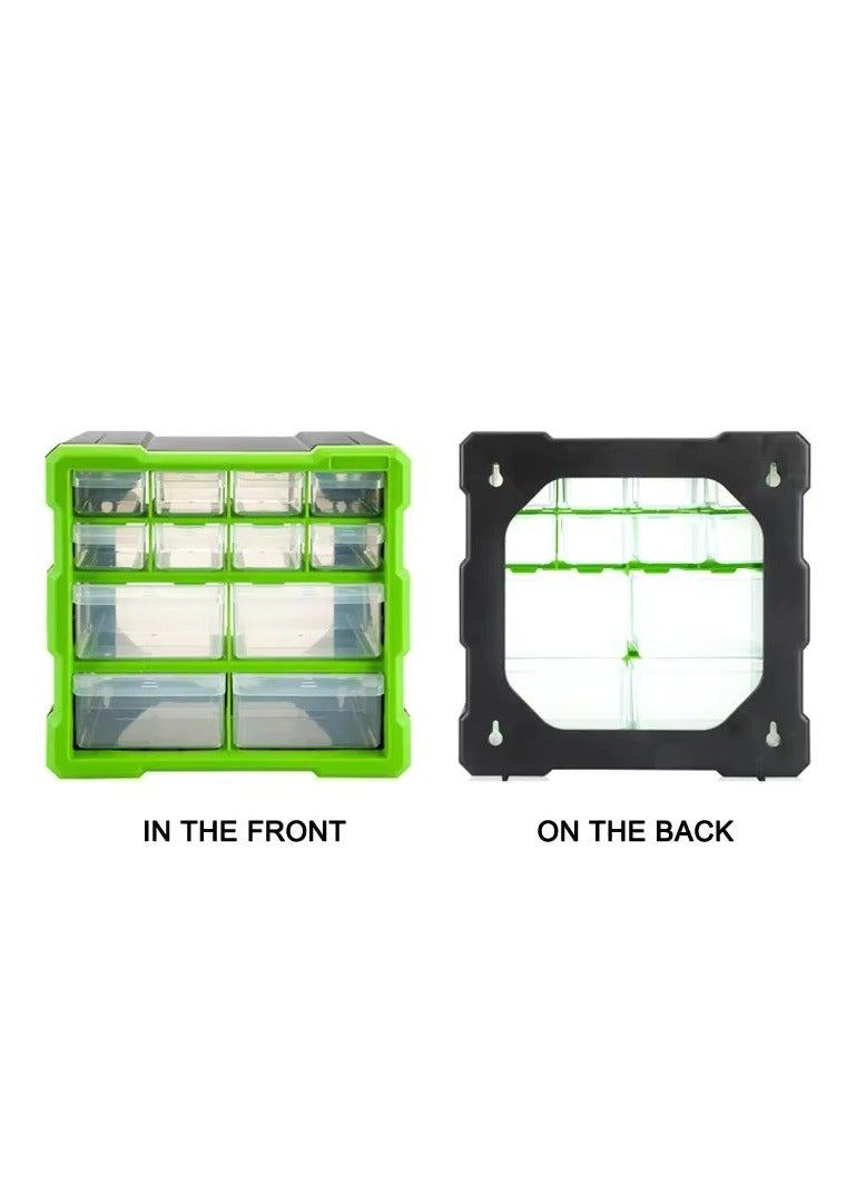 Tool Box with 12 Compartment Drawer Parts Storage Organizer Carry Case Cabinet Home Workshop Garage Tool Box Nail Screw DIY Craft Hobby  - Image 4